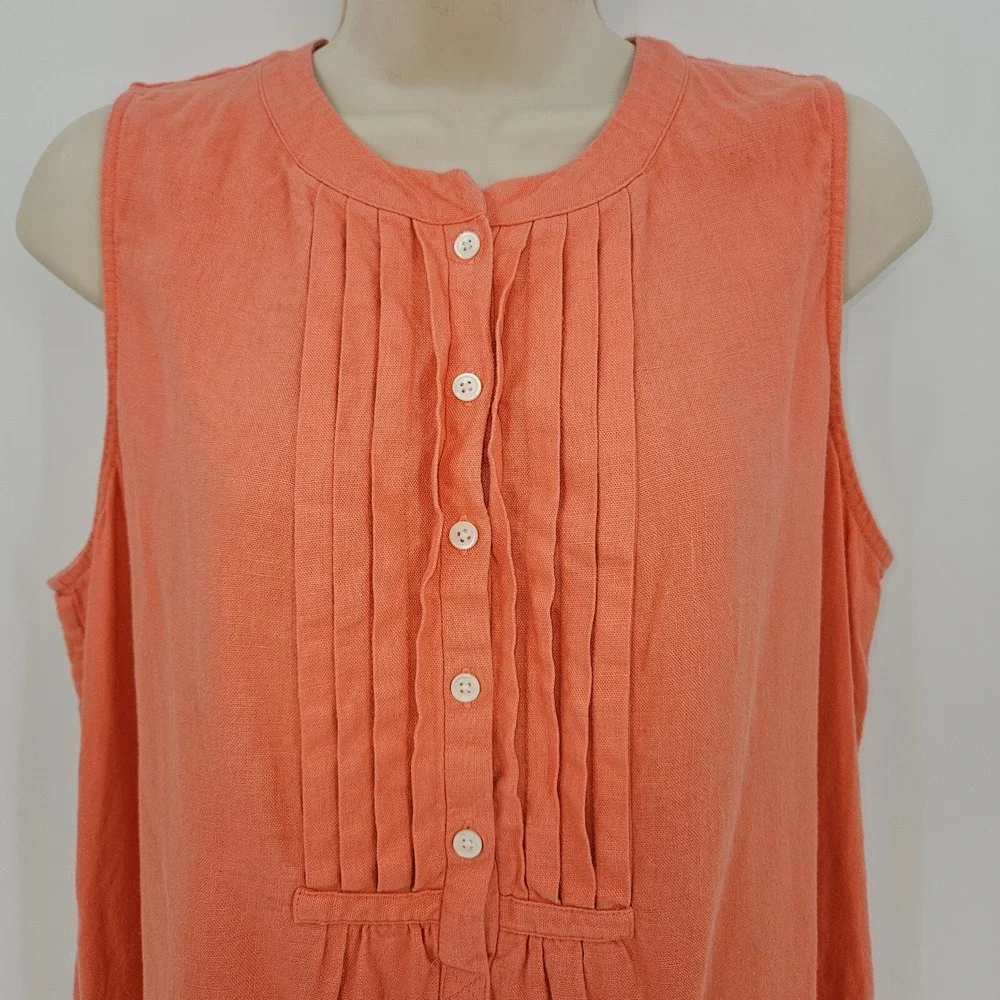 J.Crew‎ Linen Blend Mini Dress Coral Size M pintuck pleated Preppy